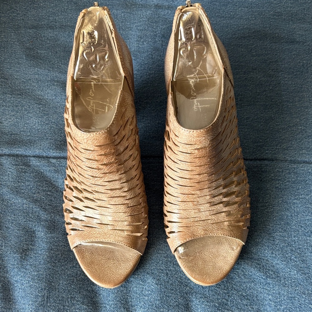 Franco Sarto Bronze Woven Peep-Toe Heels